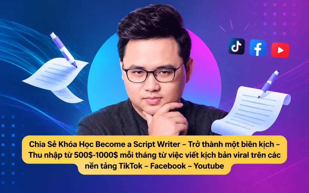 Khóa Học Become a Script Writer – Trở thành một biên kịch – Thu nhập từ 500$-1000$ mỗi tháng từ việc viết kịch bản viral trên các nền tảng TikTok – Facebook – Youtube