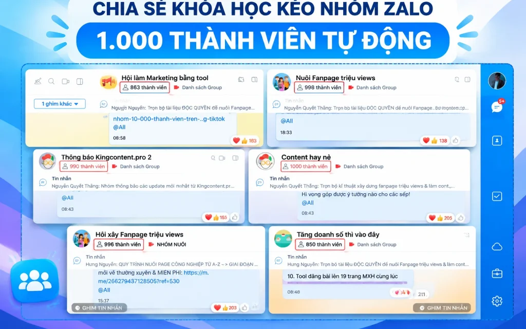 Khóa Học Kéo Nhóm Zalo 1.000 Thành Viên Tự Động Xaynhom.com