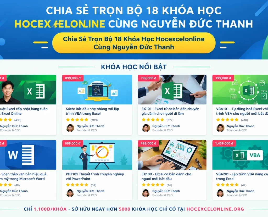 Trọn Bộ 18 Khóa Học Hocexcelonline Cùng Nguyễn Đức Thanh
